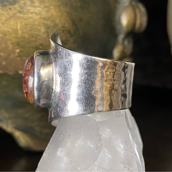 Vintage Sterling Silver Bronzite Hammered Wrap Ring size 8.5 - Picture 6 of 13